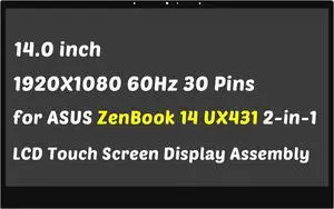 HOULISE Replacement for ASUS ZenBook 14 UX431 UX431D UX431F UX431FA UX431FN UX431FL 2-in-1 Full HD 1920X1080 14.0" 30Pin LCD Touch Screen Display Digitizer Assembly with Bezel (for Touch Screen Only)