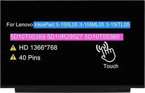NUOLAISUN 15.6" Touch Screen Replacement for Lenovo IdeaPad 3-15IIL05 3-15IML05 3-15ITL05 P/N 5D10T05359 5D10R29527 5D10T05360 NT156WHM-T02 V8.0 40 pin HD 1366x768 LCD Display Panel