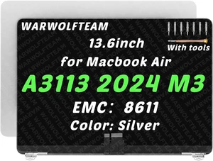 for MacBook Air A3113 M3 LCD Screen Replacement, EMC 8611, 13.6in, 2560 x 1664, LCD Screen Display Assembly Replacement, Includes Cover Cable Hinges Silver for MacBook Air A3113 M3 LCD Screen Replacement, EMC 8611, 13.6in, 2560 x 1664, LCD Screen Display Assembly Replacement, Includes Cover Cable Hinges Silver