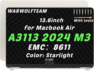 for MacBook Air A3113 M3 LCD Screen Replacement, EMC 8611, 13.6in, 2560 x 1664, LCD Screen Display Assembly Replacement, Includes Cover Cable Hinges Startlight for MacBook Air A3113 M3 LCD Screen Replacement, EMC 8611, 13.6in, 2560 x 1664, LCD Screen Display Assembly Replacement, Includes Cover Cable Hinges Startlight