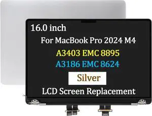 Screen Replacement for MacBook Pro A3403 EMC 8895 LCD Display Assembly | 16.2" Pro M4 MAX 2024 Silver Screen Replacement for MacBook Pro A3403 EMC 8895 LCD Display Assembly | 16.2" Pro M4 MAX 2024 Silver