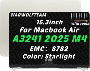 for MacBook Air A3241 EMC8782 LCD Screen Replacement M4 2025 EMC 8782, 661-50129, 661-50130, 661-50131, 661-50132, 15.3in, LCD Screen Display Assembly ReplacementStarlight for MacBook Air A3241 EMC8782 LCD Screen Replacement M4 2025 EMC 8782, 661-50129, 661-50130, 661-50131, 661-50132, 15.3in, LCD Screen Display Assembly ReplacementStarlight