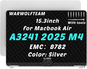 for MacBook Air A3241 EMC8782 LCD Screen Replacement M4 2025 EMC 8782, 661-50129, 661-50130, 661-50131, 661-50132, 15.3in, LCD Screen Display Assembly ReplacementSilver for MacBook Air A3241 EMC8782 LCD Screen Replacement M4 2025 EMC 8782, 661-50129, 661-50130, 661-50131, 661-50132, 15.3in, LCD Screen Display Assembly ReplacementSilver