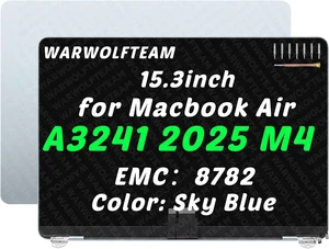 for MacBook Air A3241 EMC8782 LCD Screen Replacement M4 2025 EMC 8782, 661-50129, 661-50130, 661-50131, 661-50132, 15.3in, LCD Screen Display Assembly ReplacementSky Blue for MacBook Air A3241 EMC8782 LCD Screen Replacement M4 2025 EMC 8782, 661-50129, 661-50130, 661-50131, 661-50132, 15.3in, LCD Screen Display Assembly ReplacementSky Blue