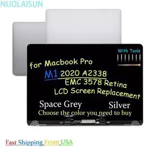 NUOLAISUN LCD Screen Replacement for MacBook Pro 13" M1 A2338 2020 EMC 3578 Retina LCD Screen Display Full Assembly (Sliver)