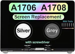 NUOLAISUN Replacement for MacBook Pro A1706 A1708 EMC 3071 EMC 3163 EMC 2978 EMC 3164 Late 2016 Mid 2017 Retina LCD Display Screen Complete Full Assembly Kit 661-05095 661-05096 13" (Sliver)