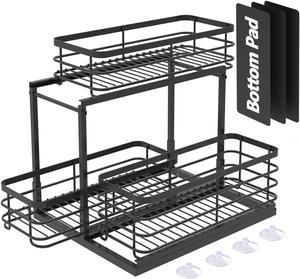 Mega Casa 2 Tier Dish Racks for Kitchen Counter, Adjustable Stainless Steel Dish Drying Rack Set with Utensil Holder, Kitchen Dishes Organizers Black