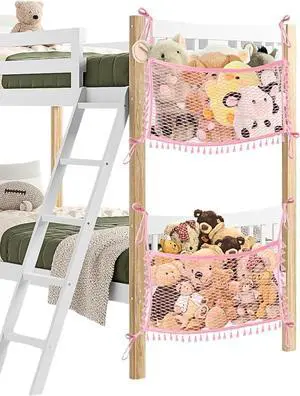2 Pack Stuffed Animal Hammock, Bedside Stuffed Animal Storage Net Corner - Kids Nursery Wall Bedroom Home Decor, Cotton Bedside Toy Organizer Net with Tether, Stretches up to 36 In, Pink 2 Pack Stuffed Animal Hammock, Bedside Stuffed Animal Storage Net Corner - Kids Nursery Wall Bedroom Home Decor, Cotton Bedside Toy Organizer Net with Tether, Stretches up to 36 In, Pink