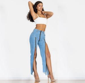 Shascullfites Melody open crotch jeans with zippers sexy dance blue jeans for women