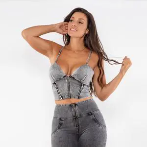 Shascullfites melody shaping effect shapers for women denim look tops with zippers push up shapewear Medium