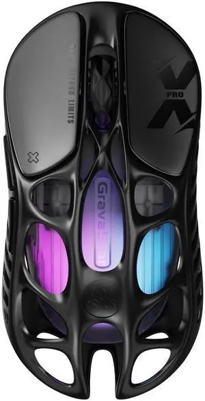 GravaStar Mercury X Ultra-Light Gaming Mouse  Magnesium Alloy, 32,000 DPI, PAW 3950 Sensor, 1K Polling Rate, Tri-Mode, RGB, Ergonomic Hollow Design, 5 Programmable Buttons, Web-Based Software - Black