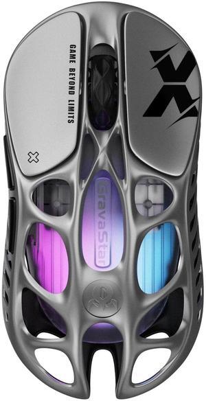 GravaStar Mercury X Ultra-Light Gaming Mouse  Magnesium Alloy, 32,000 DPI, PAW 3950 Sensor, 1K Polling Rate, Tri-Mode, RGB, Ergonomic Hollow Design, 5 Programmable Buttons, Web-Based Software - Gray