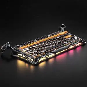 GravaStar Mercury K1 Pro Wireless Mechanical Gaming Keyboard, 75% Layout RGB Custom Keyboard, Aluminum Alloy Matte Black Frame with Phoenix-Inspired Keycaps, Hot-Swappable Linear Switches  CyberFlare