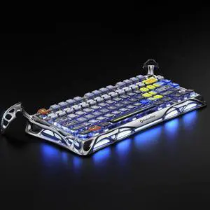 GravaStar Mercury K1 Pro Wireless Mechanical Gaming Keyboard, 75% Layout RGB Custom Keyboard, Hot-Swappable Linear Switches  Aluminum Alloy, Interstellar Silver Brushed Metal Look