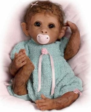 The Ashton-Drake Galleries Clementine So Truly Real® Weighted Poseable Baby Girl Monkey Doll with RealTouch® Vinyl Skin by Linda Murray 14-inches