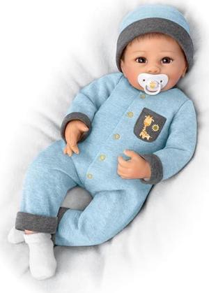 The Ashton - Drake Galleries Oliver Poseable Baby Doll Breathes, Coos And Has A Heartbeat Hand painted & Weighted Soft Lifelike RealTouch® Vinyl by Master Doll Artist Linda Murray 19-inches