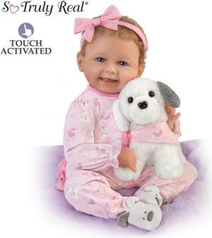 The Ashton - Drake Galleries Interactive Layla Coo's and Giggles with Plush Puppy that Happy Barks Back So Truly Real® Girl Doll with RealTouch® Vinyl Skin by Master Doll Artist Bonnie Chyle 18-inches