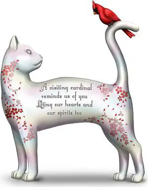The Hamilton Collection Fur-Ever in Our Hearts Hand-Painted Remembrance Cat Figurine by Blake Jensen Featuring A White Pearlescent Paint Finish & Adorned with Floral Accents
