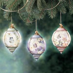 The Hamilton Collection Lena Liu Garden Symphony Butterfly and Floral Accented Porcelain Ornaments Issue 1 Set of 3 by The Bradford Exchange