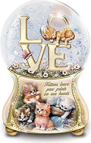 The Bradford Exchange Heirloom Porcelain Kittens Leave Pawprints On Our Hearts Glitter Globe Glitter by Jurgen Scholz 6-Inches