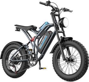 EKX T1 1000W Electric Bike, 20" Fat Tire, 48V 20AH Removable Lithium Battery, Max Speed 31MPH, Shimano 7-Speed, Front Fork Suspension,Sonw spoked wheel