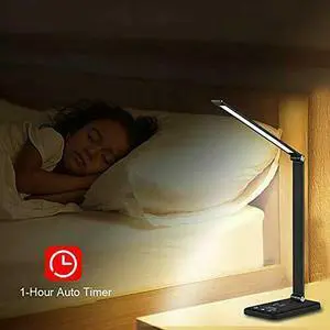 Lepro LED Desk Lamp with USB Charging Port, 3 Colour Modes x 7 Brightness Levels, Timer, Dimmable, Touch Control, Eye-Caring Table Lamps for Office,