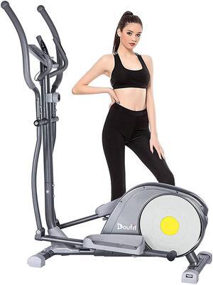 Doufit EM-04 Elliptical Machine With 8 Adjustable Magnetic Resistances LCD Display&Tablet Holder Support Maximum Load Bearing 250lbs Quite Smooth Stable Fitness Steppers