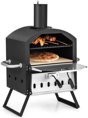 Outdoor Pizza Oven with Anti-scalding Handles and Foldable Legs-Black