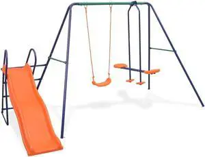 Swing Set with Slide and 3 Seats Orange