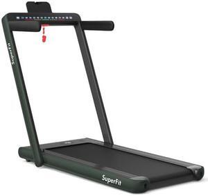 2-in-1 Electric Motorized Health and Fitness Folding Treadmill with Dual Display and Speaker-Green