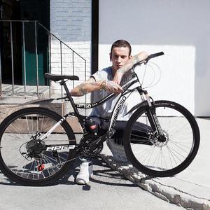 26in Carbon Steel Mountain Bike 21 Speed MTB Bicycle Full Suspension - Black