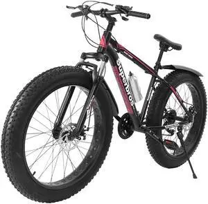 Fat Tire Mens Mountain Bike, 17-Inch / Medium High-Tensile Aluminum Frame - 581, Black