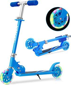 Scooter for Kids Ages 6-12;  Light Up Wheels Birthday Gifts Scooters for Kids Girls Boys Ages 3-5;  Easy Folding Kids Scooter with 3 Levels Adjustable Handlebar and Rear Brake - Blue