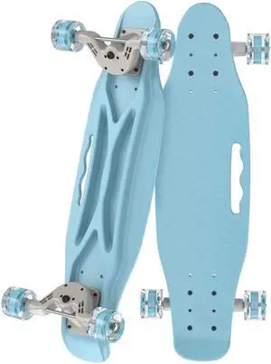 23.2" Plastic Mini Skateboard;  with Bendable Deck and Smooth Colorful PU Wheels;  Cruiser Board for Kids Youth Beginners - Blue