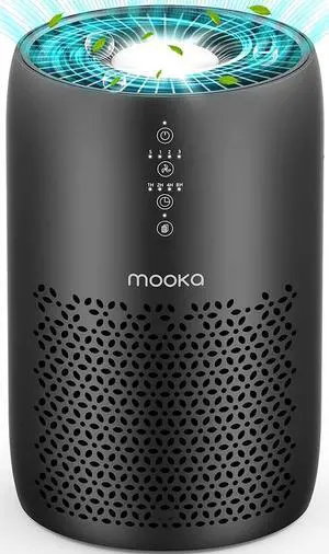 MOOKA Air Purifier for Home Large Room, H13 HEPA Filter Air Cleaner for Bedroom Office, Odor Eliminator for Allergies and Pets Dander Wildfire Smoke Pollen Dust, Ozone-Free, Night Light