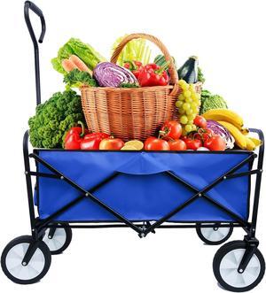 Outdoor  Folding Wagon Garden , Large Capacity Folding Wagon Garden Shopping Beach Cart ,Heavy Duty Foldable Cart, for Outdoor Activities, Beaches, Parks, Camping (Blue)