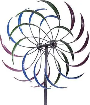 The Original Rainbow Wind Spinner;  Decorative Lawn Ornament Wind Mill; Tri-Colored Kinetic Garden Spinner -Outdoor Yard Lawn & Garden Rainbow windmill XH