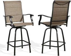 Outdoor Swivel Bar Stools Patio Sling Bar Chairs Padded with Quick Dry Foam, Set of 2