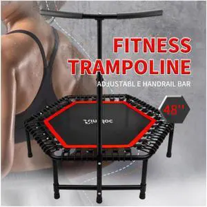 48" Foldable Mini Trampoline Fitness Rebounder with Adjustable Foam Handle Exercise Trampoline for Adults Indoor