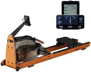 MOBIFITNESS Wooden Water Rowing Machine, Water Resistance Wood Rower Machine with LCD Monitor Low Noise