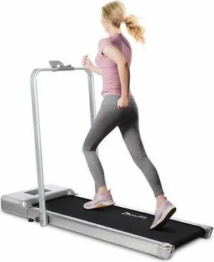 Doufit TD-01 2-in-1 Folding Treadmill Walking Exercise Machine with LED Display Remote Control for Home Office Gym Fitness