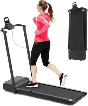 FYC Folding Treadmill Electric Exercise Compact Running Machine with LED Display & Wheels & Phone Holder, Easy to Move, Installation-Free Portable Walking Jogging for Home Office Use