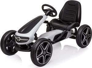 Bosonshop Benz Kids Pedal Go Kart, Horn, Music, Adjustable Seat, Brake Lever, EVA Tires - 4 Wheel Quad Ride On Toys Outdoor Racer Pedal Powered Cars, White
