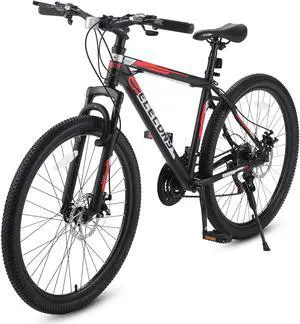 S26102 Elecony 26 Inch Mountain Bike; Shimano 21 Speeds with Mechanical Disc Brakes; High-Carbon Steel Frame; Suspension MTB Bikes Mountain Bicycle for Adult & Teenagers
