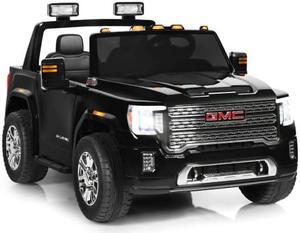 12V 2-Seater Licensed GMC Kids Ride On Truck RC Electric Car with Storage Box-Black