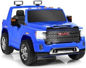 12V 2-Seater Licensed GMC Kids Ride On Truck RC Electric Car with Storage Box-Blue