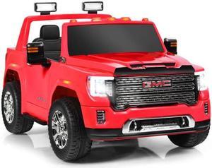12V 2-Seater Licensed GMC Kids Ride On Truck RC Electric Car with Storage Box-Red