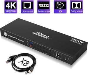 TESmart 16x1 HDMI KVM Switch 16 Port Enterprise Grade Support 1080P HD Console Rack Mount Switcher with 8 Pcs 5ft KVM Cable,USB 2.0 Device Control up to 16 PCs/Servers,RS232,LAN Port Control 1080P