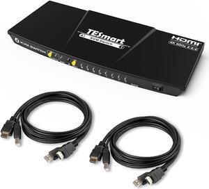 TESmart 4 Port 4K@60Hz Ultra HD 4x1 HDMI KVM Switcher with 2 Pcs 5ft KVM Cables Supports USB 2.0 Devices, Multimedia Keyboard, Hotkey Control up to 4 PCs Black Non-Mountable