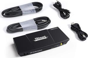 TESmart 2 DisplayPort 2x1 Port KVM Switch 4K@60Hz 4:4:4 Ultra HD | DP KVM Switch with Extra USB 2.0 Port Supports Auto Scan&IR Remote Control Includes 2 PC DisplayPort cables + 2 PC USB cables